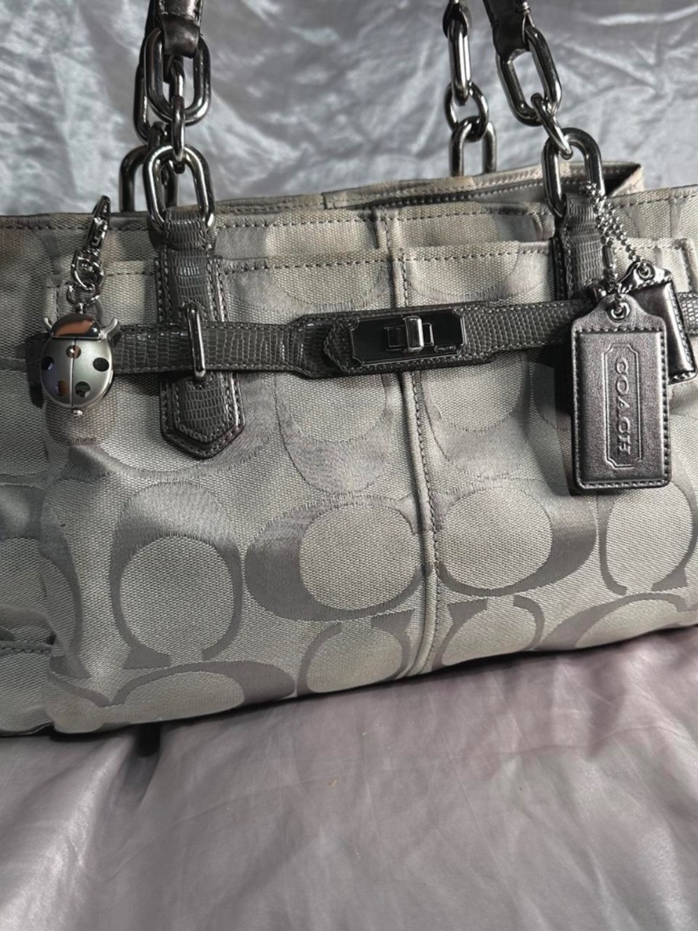 Vintage Coach Signature Chelsea Jayden Carryall Grey Silver Satchel Y2K 2000s Ba